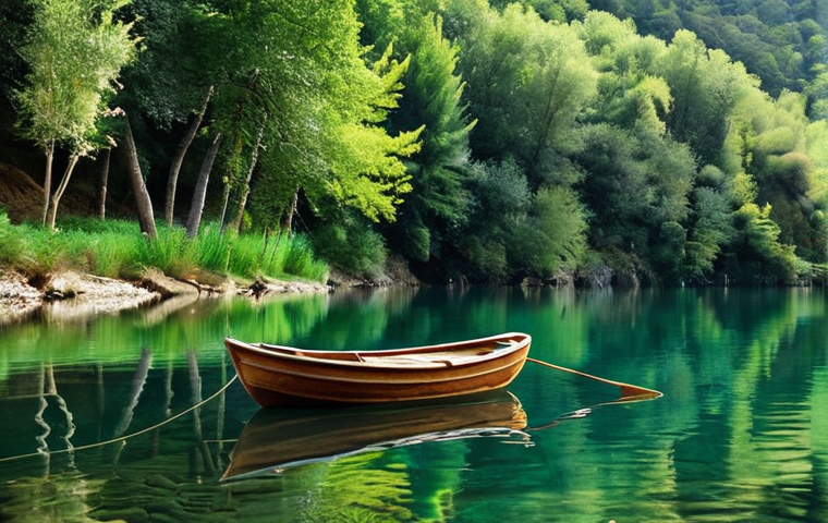 Ağva - Peaceful Riverside Scene**

`A serene river scene in Ağva, Turkey. Lush green forests reflected in the calm water. A small wooden boat gently floating. In the background, a glimpse of the Black Sea. Soft, natural lighting, tranquil atmosphere.`

**